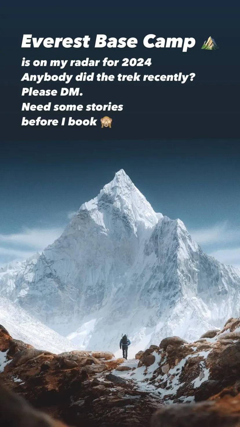 Everest Base Camp ⛰️ is on my radar for 2024
Anybody did the trek recently? Please DM.
Need some stories
before I book 🙈 @indiahikes