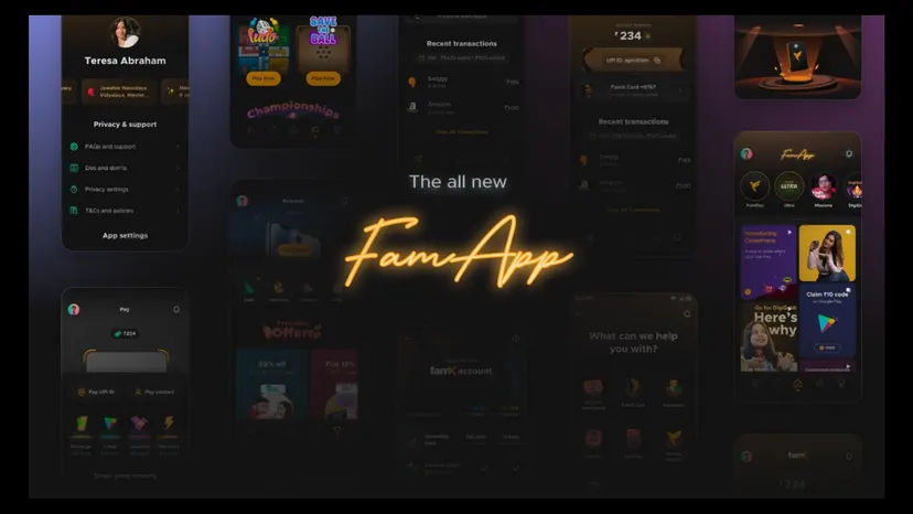 Screens of the app with the headline “The all new FamApp”