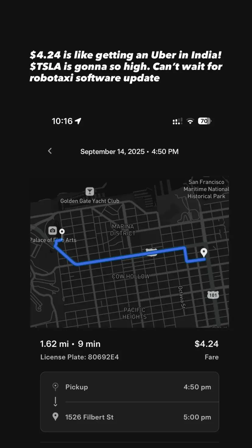 $4.24 is like getting an Uber in India! $TSLA is gonna so high. Can’t wait for robotaxi software update